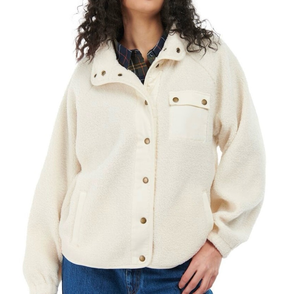 Barbour Callaly Fleece Jacket Teddy Sherpa Coat Cozy High Collar Womens 14 Large